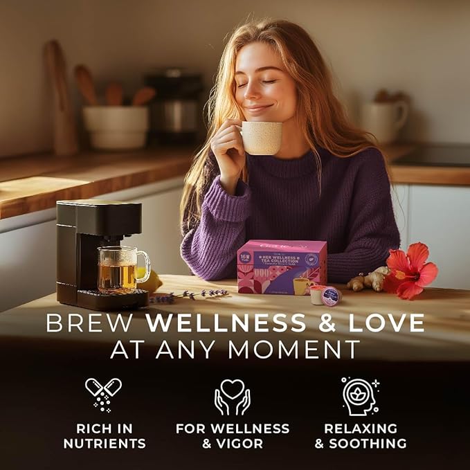 Gya Tea Co Her Wellness Tea Pod Collection Tea Gift Set (16 ct) - 7 Flavors Assorted Variety Pack with Hibiscus, Chamomile Lavender & Ginger