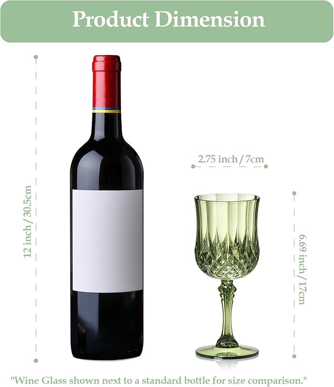 XUWAIDSGN 16 Pcs 7oz Plastic Vintage Wine Glasses Drinking Glasses Unbreakable Wedding Glassware Crystal Water Goblets Reusable Drinkware Vintage Champagne Flutes (16, Dark Green)