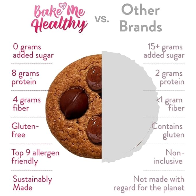Bake Me Healthy Gluten-Free Cookies - Dark Chocolate Chip Cookies, 10 Snack Packs - Peanut Free, Gluten Free, Egg Free, Dairy Free, Top 9 Allergen-Friendly