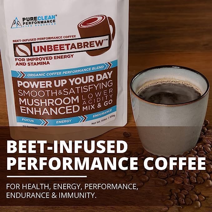 UNBEETABREW Organic Beetroot & Mushroom Coffee ??Plant-Based, Energy with Beet Juice, Adaptogens, L-Theanine & D-Ribose ??Focus, Strength & Stamina ??USA Made with Organic Arabica Beans - 30 Servings