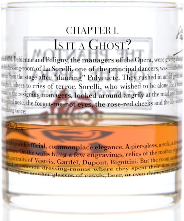 Well Told Classic Literature Rocks Glass - The Phantom of the Opera by Gaston Leroux - Old Fashioned Whiskey Glass Gift for Book Lovers (11 oz)