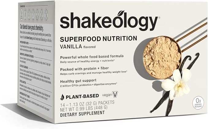 BODi Shakeology 0g Added Sugar Plant-Based Vegan Protein Powder ??Gluten-Free Superfood Shake with Vitamins & Minerals ??Helps Support Healthy Weight Loss & Gut Health, Vanilla, 14 Individual Packets