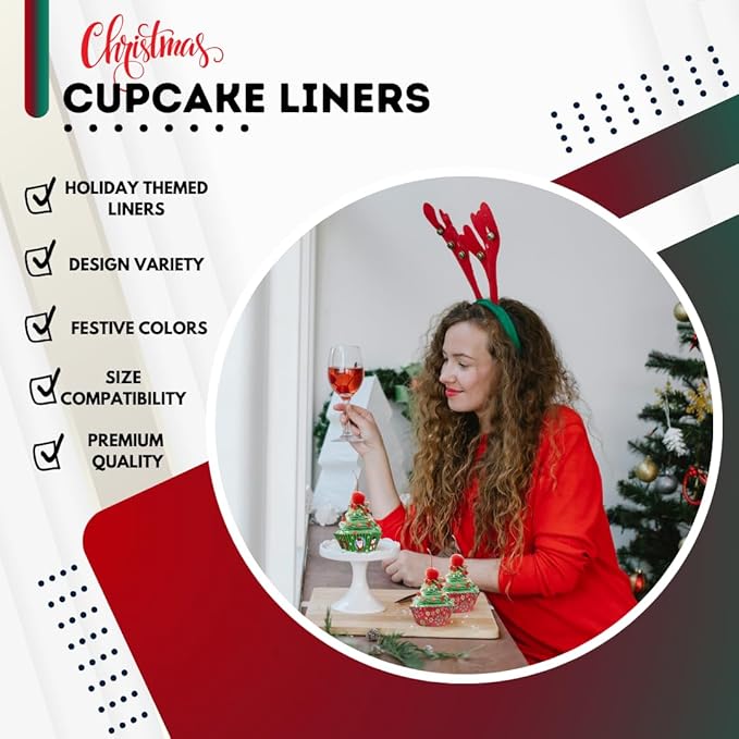 Christmas Cupcake Liners, 500 ??Standard Size Xmas Design Holiday Baking Cups, Paper Muffin Cups for Christmas Parties, Holiday Decoration & Treats, Cupcake Wrappers, Cupcake Holders, cupcake carrier