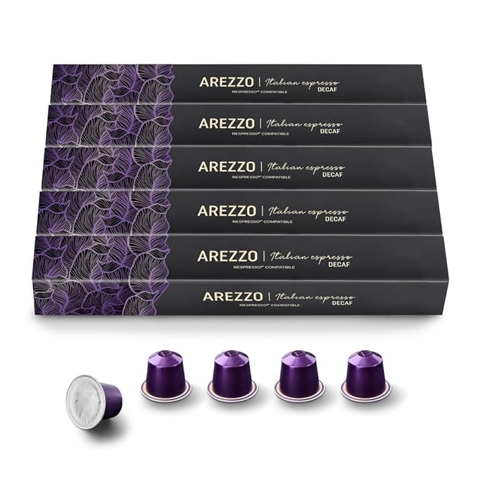 Decaf 'Arezzo': The Dark Roast with the Familiar Flavor You Love | Compatible with Nespresso | 100 Capsules | Decaffeinated