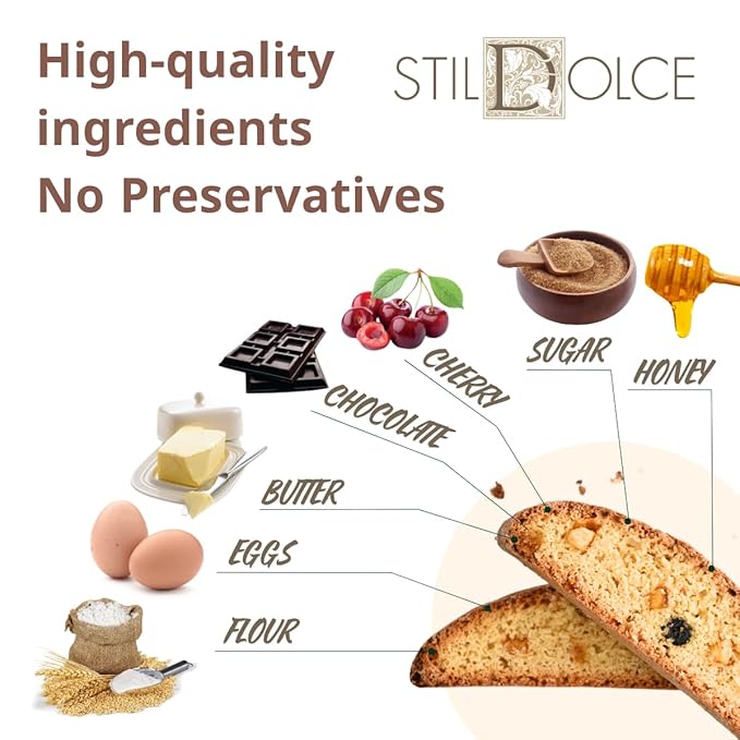 Stildolce Semi-Soft Chocolate and Cherry Italian Biscotti Cookies| Made in Tuscany, Italy| Classic Gourmet Biscuits No Preservatives 8.8 Oz