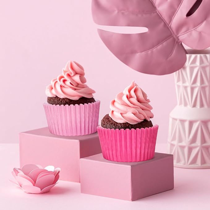 Whaline 600Pcs Pink Cupcake Liners Pink Cupcake Wrappers Disposable Paper Baking Cups 3 Styles Baking Liners Holders for Baby Shower Wedding Bridal Showers Birthday Party Supply