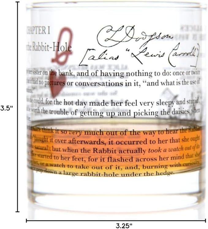 Well Told Classic Literature Rocks Glass - Alice's Adventures in Wonderland by Lewis Carroll - Old Fashioned Whiskey Glass Gift for Book Lovers (11 oz)