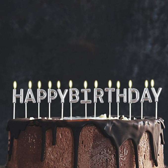 BEAN LIEVE Birthday Candles Set - Cake Topper Decoration with Cake Candles Confetti Balloon Stars and Fan Cupcake Toppers 12 Pieces Birthday Cake Decor for Birthday Party Celebration (Silver)