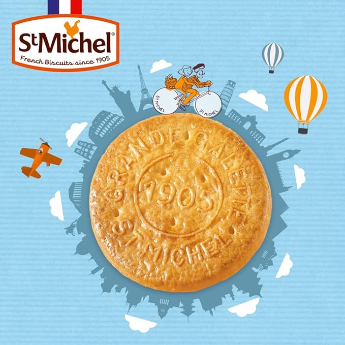 St Michel Caramel Grandes Galettes Butter Cookies Biscuits 5.29oz, Made In France, Pack of 4 Non-GMO total of 36 Butter Cookies