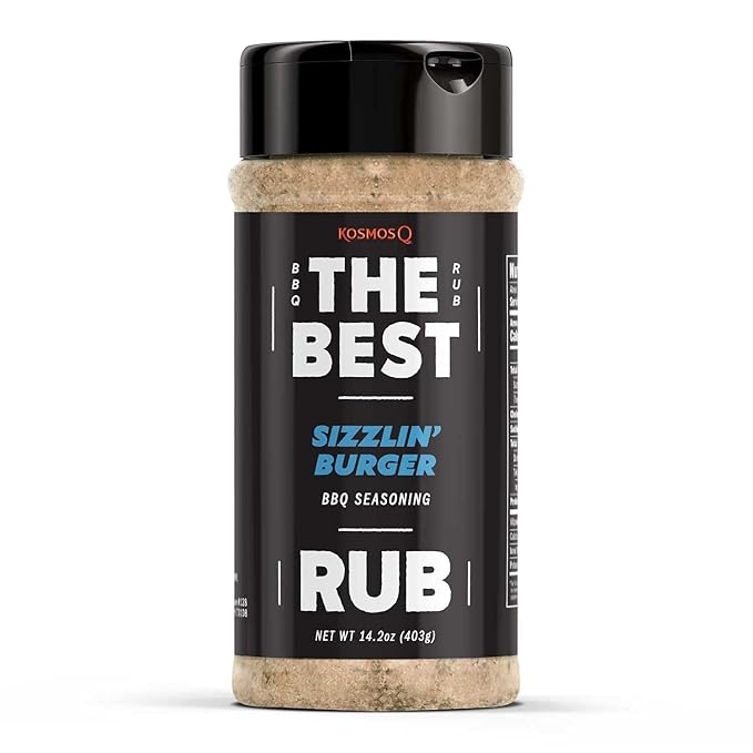 Kosmos Q The Best Sizzlin' Gourmet Burger Seasoning for Grilling - Hamburger Deluxe Seasoning for Ground Beef, Burger Patties, Meatloaf, Barbecue Brisket & Chili - Hamburger Rub (14.2 oz)