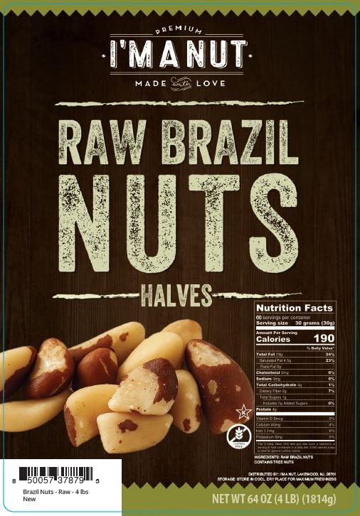 I’m A Nut Brazil Nuts, Broken, 64oz (4 lb) Distinct | Non GMO Batch Tested Gluten & Peanut Vegan Keto Friendly Large, Fresh Resealable bag