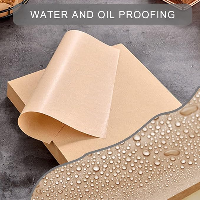 50 PCS 12 x 12 Inch Parchment Paper Non-Stick Deli Paper Wax Paper Sheets Precut Parchment Paper Sheets for Baking Cookies, Food Basket Liners, Frying, Air Fryer, Grilling Rack, Oven Brown