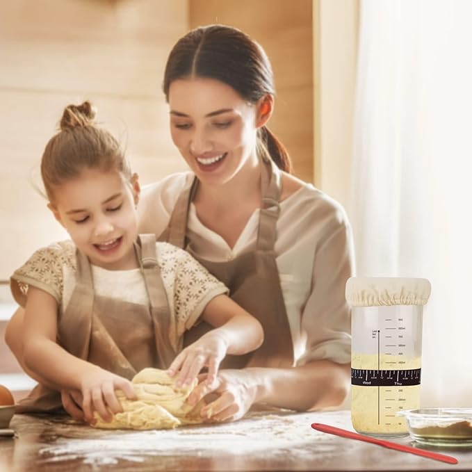 24 OZ/2 Pack Pro Pack Pro Sourdough Starter Kit ??Extra Thermometer Strips and Breathable Covers Included in Sourdough Starter Jar ??A Perfect Sourdough Bread Starter Kit for Beginners to Expert