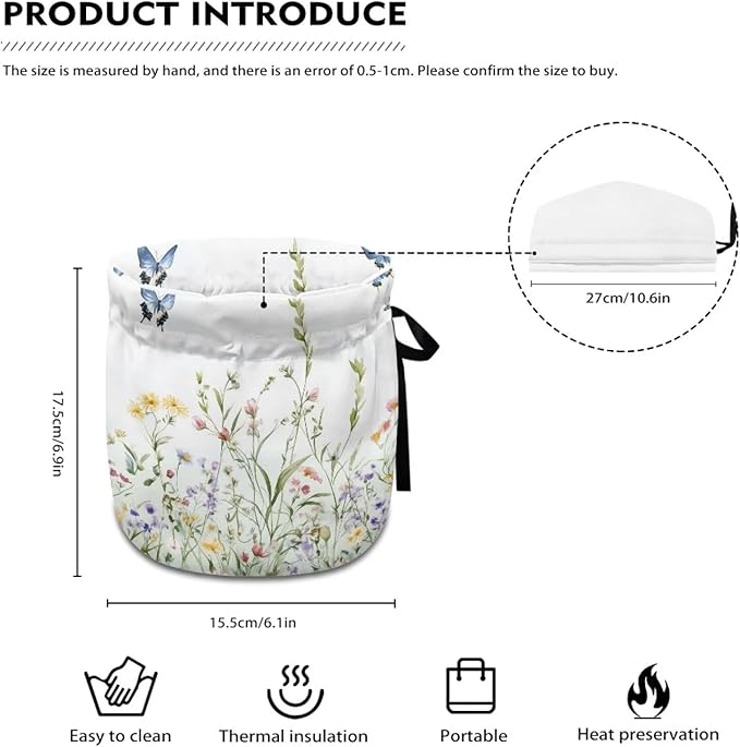 White Wildflower Tea Cozy Keep Warm Teapot Insulated for Halloween Day Insulated Teapot Cozy Kitchen Accessory Soft Teapot Dust Protector for Women