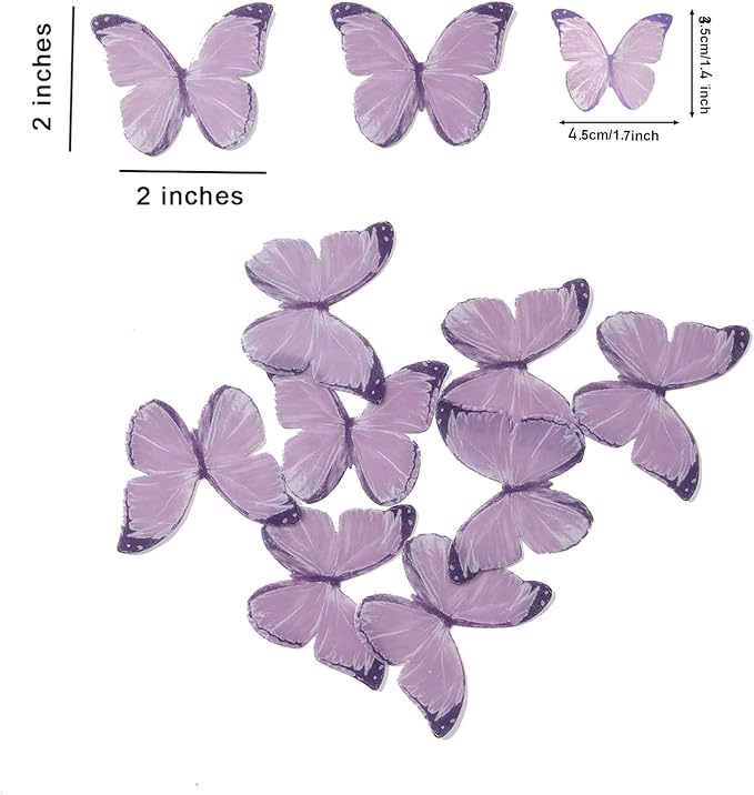 48Pcs 2" Purple Edible Butterflies Cake Toppers Wafer Glutinous Paper Butterfly for Cake Cupcake Decoration Colorful Small Pastel Cupcake Topper Decoratings for Wedding Birthday Baby Shower(Mix Size)