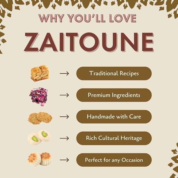 Zaitoune Premium Mini Mixed Cookies - 9 oz | Bite-Sized Date Maamoul, Barazek & Ghraybeh Cookie Mix | Handcrafted in Turkey | Beautiful Reusable Gift Tin | Perfect with Tea | Great Sharing Present
