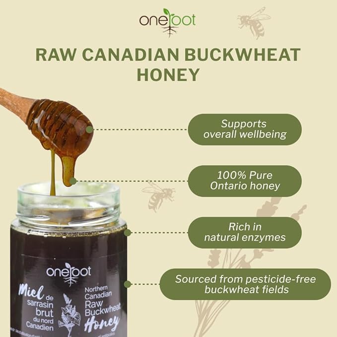 OneRoot Raw Buckwheat Honey - 500g/17.6oz, Unheated, Unfiltered and Unprocessed Natural Dark Honey, Rich in Antioxidants Pure Buckwheat