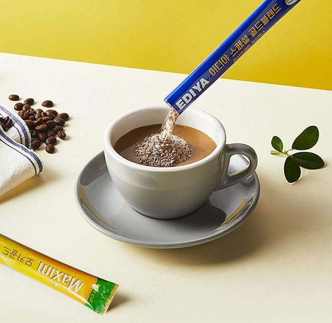 Korean 3 in 1 Instant Coffee Mix Variety Sample Packets-24 Sticks of 4 Different Flavors & Coffee Spoon.Camping or Traveling Essentials.