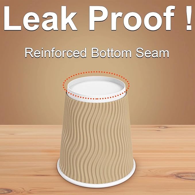 Hot 8 oz Disposable Insulated Corrugated Sleeve Ripple Wall Paper Coffee Cups for Drink, 100,8oz, Brown,Hot Coffee Cups