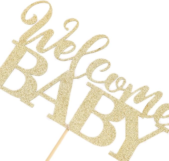 Welcome Baby Shower Cake Topper - Golden Glittering, New Baby, Welcome Baby Topper, Shower Topper竊똣reshmen Take Pictures to Decorate and Smash the Cake