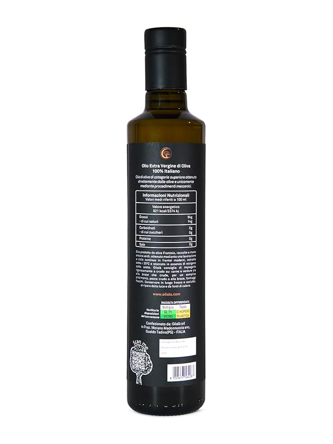 Oilala Extra Virgin Olive Oil, Robust Flavor, 2022 Gold Medal NYIOOC! filtered,Italian Family Farm Puglia, Italy, 2023/24 Harvest, Polyphenol rich, 500ml (16.9 FL Oz) (Frantoio)