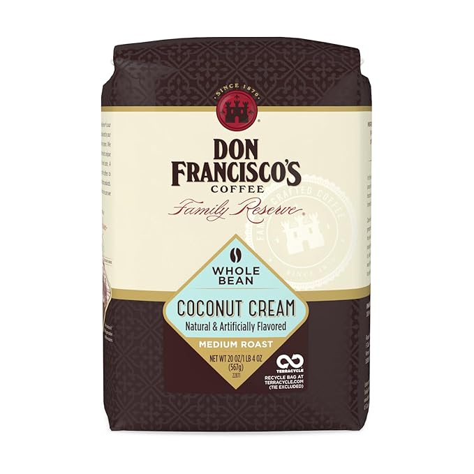 Don Francisco's Coconut Cream Whole Bean Coffee, Medium Roast ??Flavored 100% Arabica,20 oz Bag, Premium Coffee for Drip, Pour Over & French Press