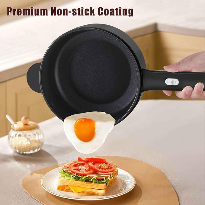 Dezin Electric Cooker, 2L Non-Stick Saut챕 Pan, Rapid Noodles Cooker, Mini Pot for Ramen with Power Adjustment, Dorm Room Essential