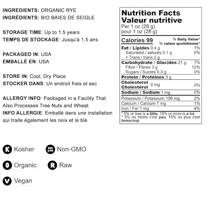 Food to Live Organic Dark Rye Flour, 16 Pounds ??Whole Grain, Non-GMO, Stone Ground, Kosher, Raw, Vegan, Bulk, Great for Baking Bread, Product of the USA
