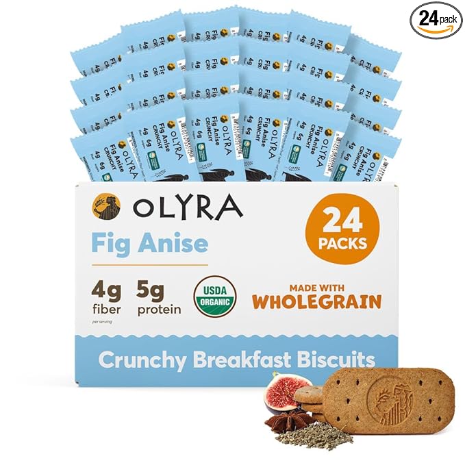 Olyra Organic Breakfast Biscuits - Fig Anise - Healthy Snacks for Adults - Office Snacks - Healthy Cookies - High Fiber Snack - Natural Energy Breakfast Biscuit 24 Packs