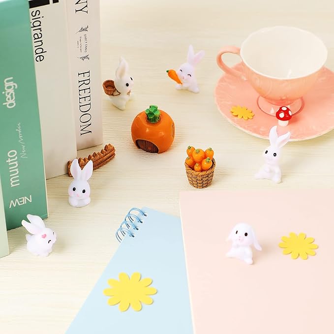 Yookeer 24 Pcs Bunny Cake Topper Set Rabbit Decorations Figurines Carrot Cake Decorations Rabbit Topper Happy Bunny Birthday for Kids DIY Birthday Party Garden Decor