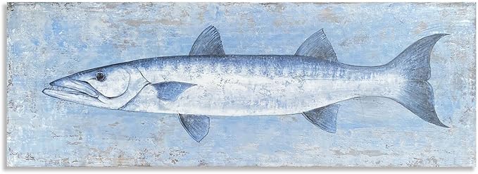 Yihui Arts Blue and White Fish Canvas Wall Art ??Coastal Paintings with Textured for Living Room Bedroom Bathroom Decor