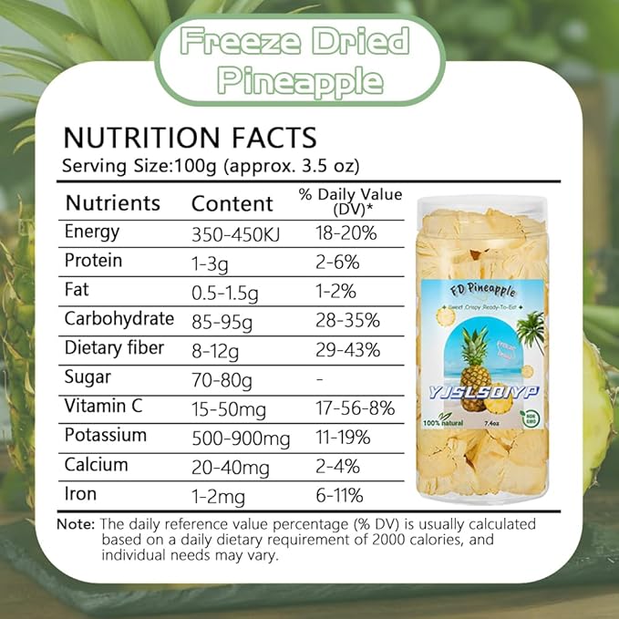 Freeze-Dried Pineapple Chips - 7.4 oz (200g) | 100% Natural Fruit, No Sugar Added | Vegan, Gluten-Free, Kosher Certified | Crunchy Tropical Snack, Sweet Crispy Snack