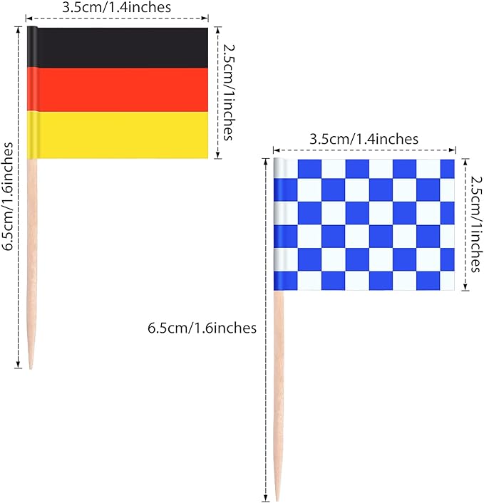 Blulu 100 Pieces Oktoberfest Toothpick Party Accessory Disposable German Flag Toothpick Bavarian Flag Picks Cupcake Toppers Decoration Oktoberfest Festival Decoration