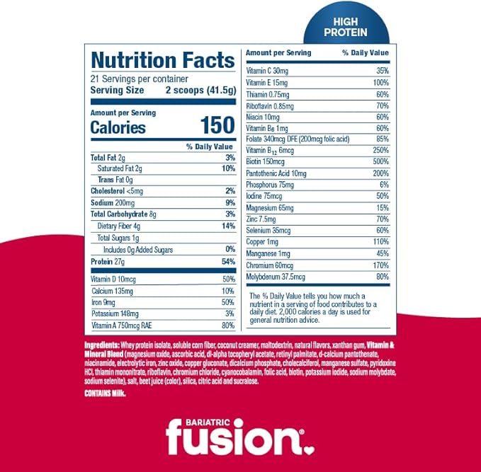 Bariatric Fusion Strawberry Meal Replacement 27g Protein Powder, 21 Serving Tub for Bariatric Surgery Patients Including Gastric Bypass and Sleeve Gastrectomy - No Gluten, Aspartame or Sugar