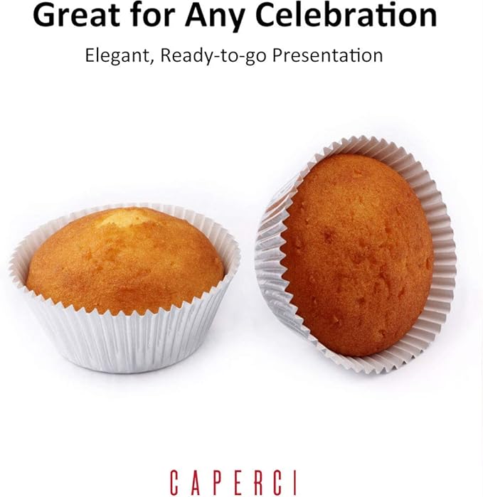 Caperci Silver Foil Cupcake Muffin Liners Standard Size Baking Cups 150-Pack - Premium Greaseproof & Sturdy