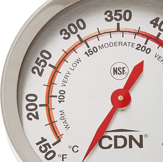 "CDN Oven Thermometer ProAccurate®, Easy-to-Read 2"" Dial, Stainless Steel Housing, Temperature Zones, Stand or Hang, Monitor Oven Temperatures, NSF Certified - DOT2 "