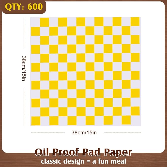 Honeydak 600 Pcs Sandwich Wrapping Paper Sheet 15x15 Checkered Food Wax Sheets Parchment Burgers Paper Basket Liner Grease Restaurant Wedding Party Supplies for Wrapping Bread BBQ