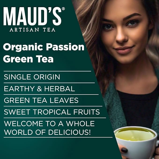 Maud's Organic Passion Green Tea Pods, 100 ct, Recyclable Single Serve Tea Pods ??100% Gourmet Blended Tea Leaves, Compatible with Keurig K Cups Maker