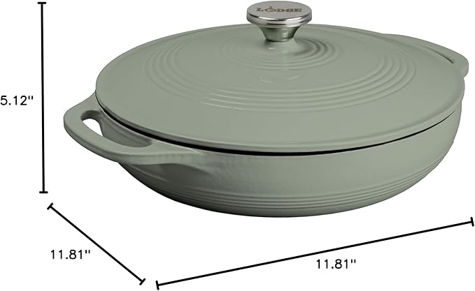 Lodge 3.6 Quart Enameled Cast Iron Covered Casserole with Lid ??Dual Handles ??Oven Safe up to 500ì§?F or on Stovetop - Use to Marinate, Cook, Bake, Refrigerate and Serve ??Desert Sage