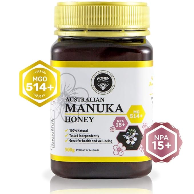 Honey Australia Manuka Honey MGO 514+ | 17.6 oz | Raw, Organic, Pure Certified Australian Honey for Immunity Support & Vitality | Natural Sweetener & Health Boost | Medical Grade, Nutrient-Rich Honey