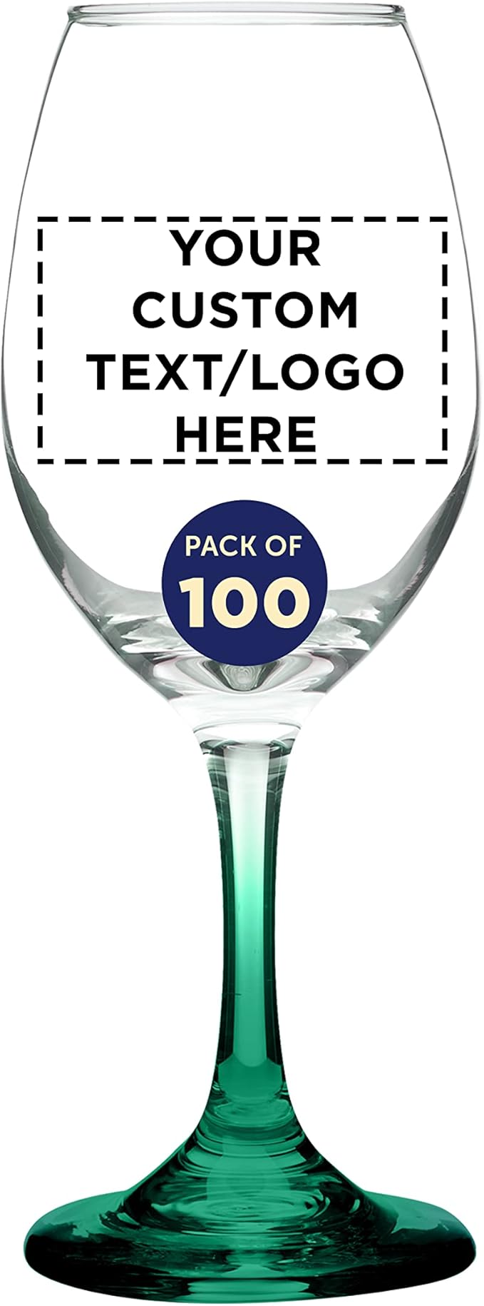Custom Rioja Wine Glasses with Stem 10 oz. Set of 100, Personalized Bulk Pack - Color Bottom, Perfect for Wedding, Party Favors, Birthday, Bridal Shower Gifts - Green