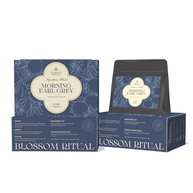BLOSSOM RITUAL Morning Earl Grey β Loose Leaf Quality β Organic Bergamot Extract β Natural Based Pyramid Tea Bags β 20 Counts β Energizing Breakfast Blend| 2.65oz