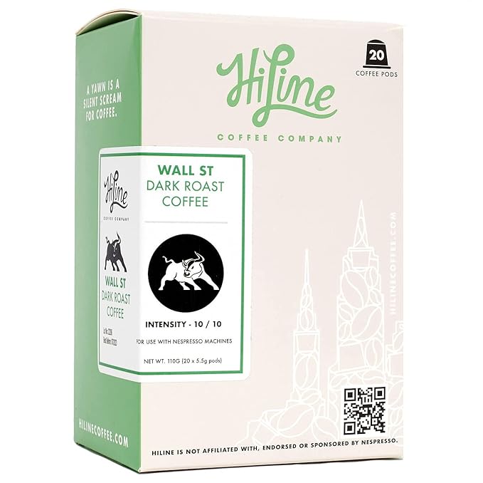 HiLine Espresso Coffee Pods, Dark Roast Coffee, 20 Count (Pack of 1), Single Cup Espresso Capsules, Compatible with Nespresso Original Brewers