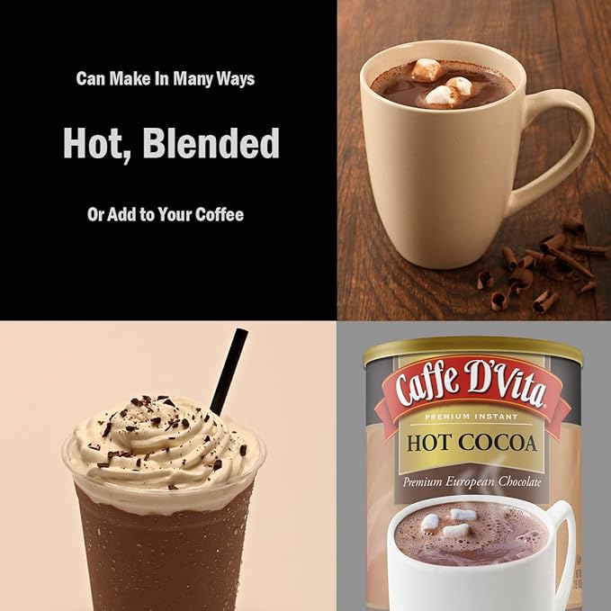 Caffe D'Vita Hot Cocoa Mix - Hot Chocolate Mix, Gluten Free, Low Fat, No Cholesterol, No Hydrogenated Oils, No Trans Fat, Kosher, Hot Cocoa Powder Mix Bulk 1 lb. can (16 oz.)