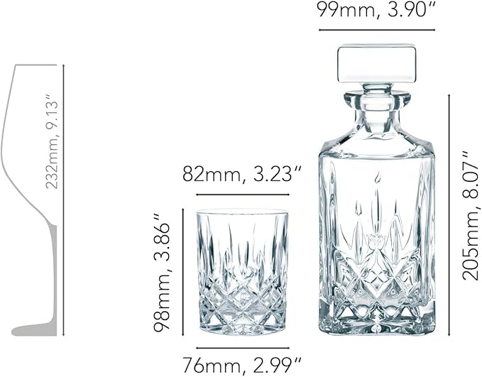 Nachtmann Noblesse 3-Piece Crystal Whiskey Set - 25oz Decanter with Stopper & 10.4oz Tumblers, Luxurious Glassware for Elegant Home Bars & Whiskey Enthusiasts - Modern Glass Collection