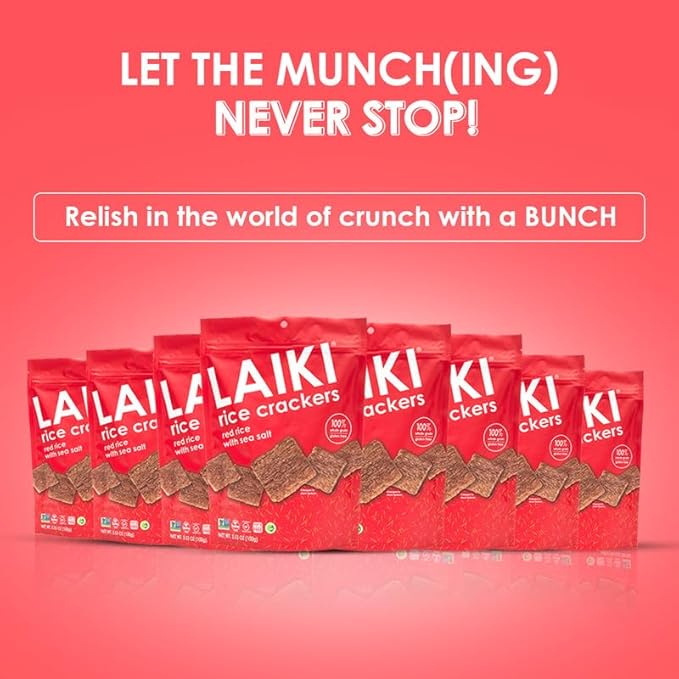 Rice Crackers - Gluten Free Snacks - Deliciously Light and Airy Crunch - Allergen-Friendly, Vegan, Non-GMO, FODMAP Friendly, Seed-Oil Free, Red Rice Sea Salt flavor - 3.53 Ounce Bag (Pack of 8)