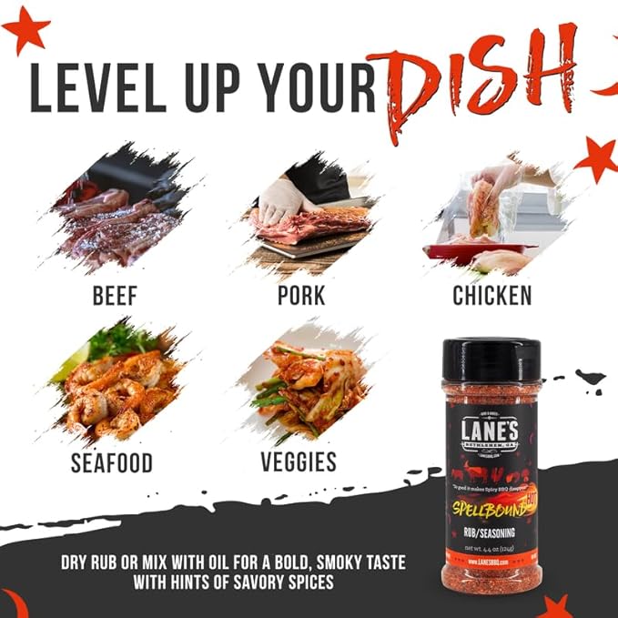 Lane's Spellbound Hot Sweet and Spicy Pork Rub Seasoning, All-Natural Butt Rub Seasoning, Rib Rubs for Smoking and Grilling, Made in USA, 4.6 Oz