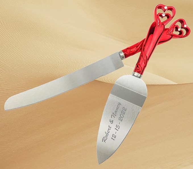 GIFTS INFINITY Personalized Wedding Cake Knife and Server Set Free Engraving - Valentine's, Wedding, Bithday (2541-RD)
