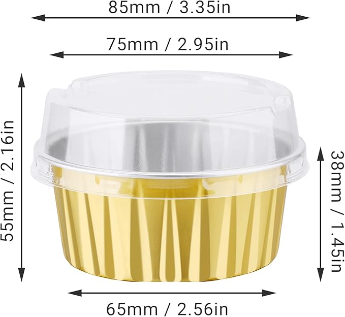 EUSOAR Disposable Ramekins with Lids, 5oz 100pcs Muffin Liners Cups with Lids, Creme Brulee Foil Ramekins, Aluminum Foil Cupcake Baking Cups, for Party Favor Birthday 5 Colors Mixed
