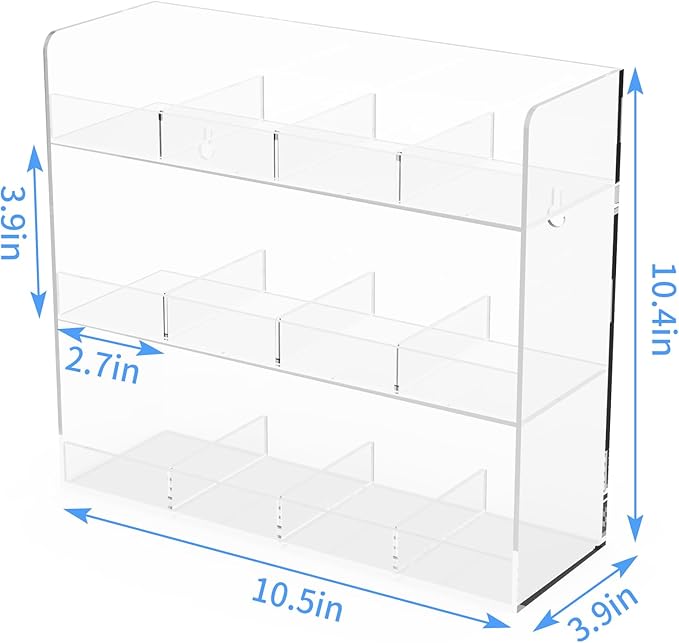 Acrylic Tea Bag Organizer, 3 Layers Tea Bag Holder for Tea Packets, No Assembly Required, Wall Mount Display Tea Caddy for Countertop or Cabinet, 12 Slots